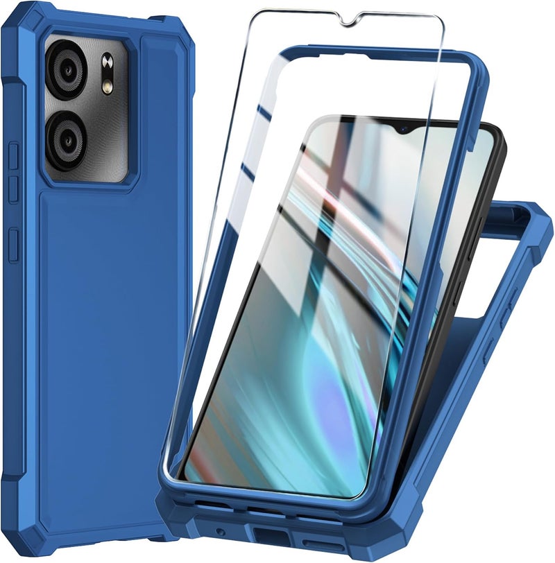 Mocotto for BLU View 5 Phone Case with Tempered Glass Screen Protector,Slim Soft Silicone Full-Body Protective Case for BLU View 5 (Blue) - Image 1